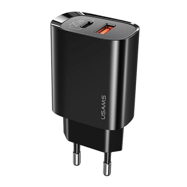 Ładowarka sieciowa Usams T35 20W 1xUSB-C  + 1xUSB PD 3.0 QC 3.0 bez kabla - czarna