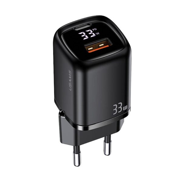 Ładowarka sieciowa Usams T46 33W 1xUSB-C  + 1xUSB PD 3.0 QC 3.0 bez kabla - czarna