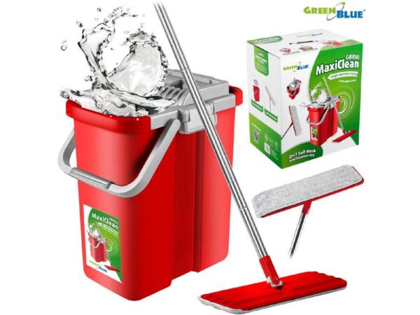Mop płaski Greenblue GB850 z wiadrem i wyciskaczem MaxiClean  + dwa wkłady microfibra HQ, pojemność 8L