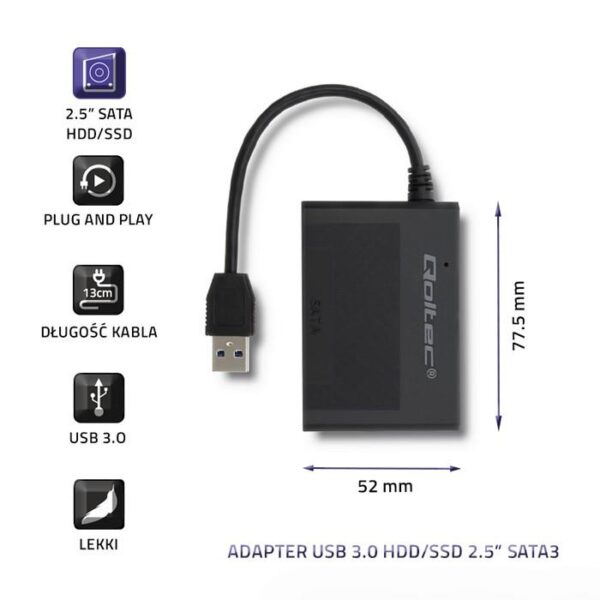 Obudowa Qoltec na dysk HDD/SSD 2.5" SATA3 | USB 3.0 | Czarna