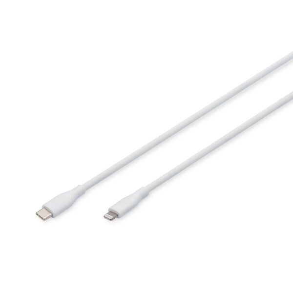 Kabel zasilający DIGITUS silikonowy USB-C - Lightning, USB 2.0 60W, certyfikat MFI, 1m biały