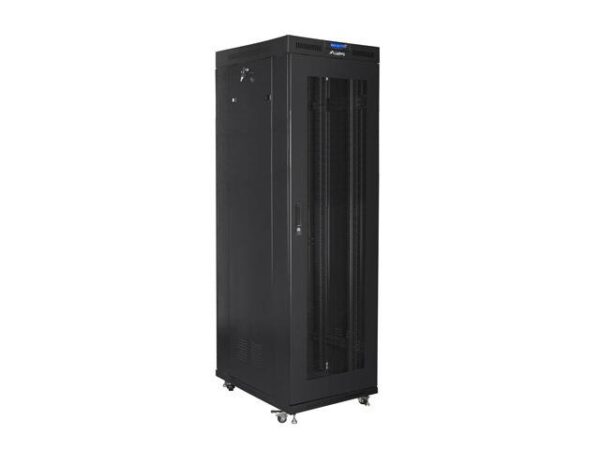 Szafa instalacyjna Rack stojąca 19" 42U 800x800 Drzwi perforowane czarna Lanberg LCD (flat pack)