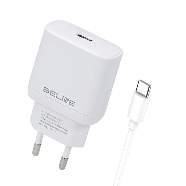 Ładowarka sieciowa Beline 25W 1xUSB-C GaN PD 3.0+kabel USB-C - biała