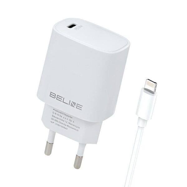 Ładowarka sieciowa Beline 20W 1xUSB-C PD 3.0+kabel Lightning - biała