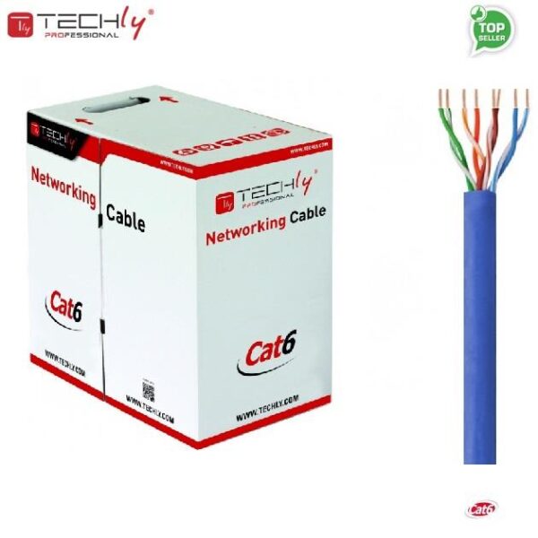 Kabel instalacyjny TechlyPro skrętka Cat6 UTP 4x2 drut CCA 305m, niebieski